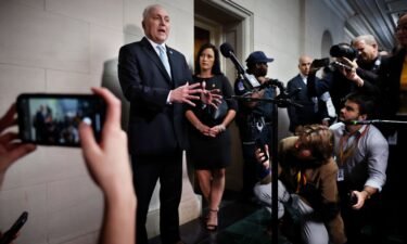 House Majority Leader Steve Scalise talks to reporters in the Longworth House Office Building on Capitol Hill on October 11