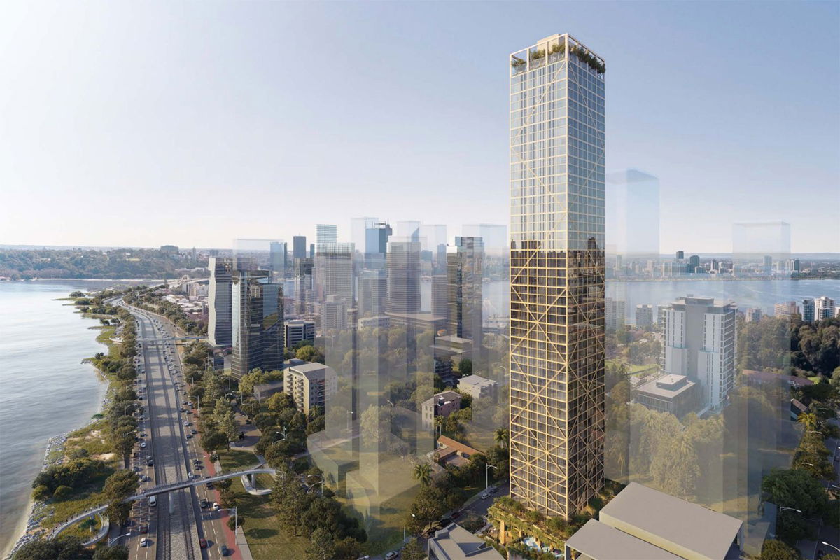 <i>Courtesy Grange Development</i><br/>Authorities in Perth green-lit plans for a 191.2-meter-tall (627-foot) “hybrid” tower constructed using mass timber.