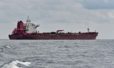 An oil tanker Nobel in the vicinity of Ceuta waiting to transfer crude oil from Russia