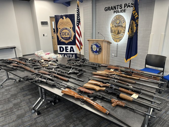Authorities displayed guns, drugs seized in operation to break up S. Oregon drug trafficking ring