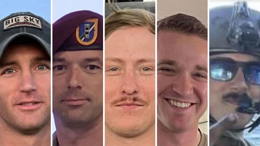 Chief Warrant Officer 2 Shane M. Barnes, 34, of Sacramento, California, Chief Warrant Officer 3 Stephen R. Dwyer, 38 of Clarksville, Tennessee, Staff Sgt. Tanner W. Grone, 26, of Gorham, New Hampshire, Sgt. Andrew P. Southard, 27, of Apache Junction, Arizona and Sgt. Cade M. Wolfe, 24, of Mankato, Minnesota.