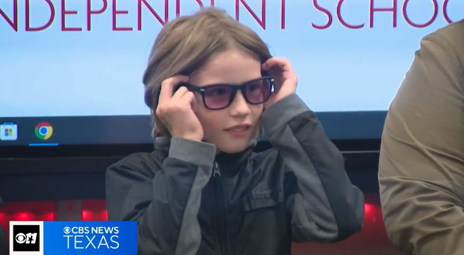 <i>KTVT</i><br/>5th grader Jaron Casillas puts on colorblind glasses for the first time.