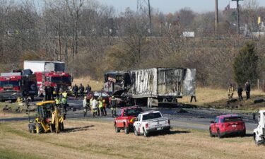 Scene of the fatal five-vehicle crash on Interstate 70 near Columbus