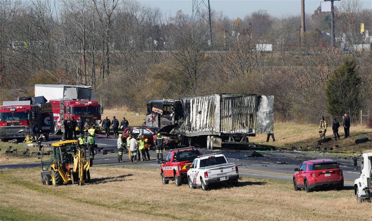 <i>Barbara Perenic/Columbus Dispatch/USA Today Network</i><br/>Scene of the fatal five-vehicle crash on Interstate 70 near Columbus