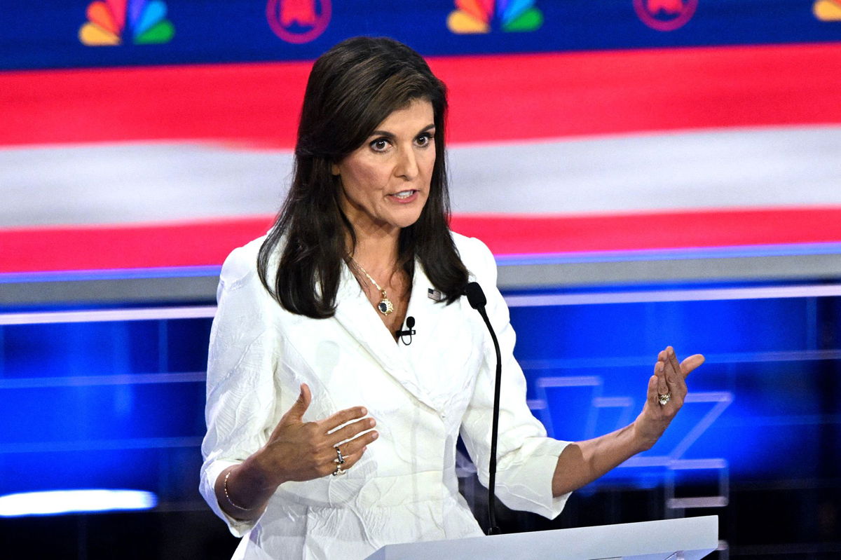 <i>Mandel Ngan/AFP/Getty Images</i><br/>Former South Carolina governor and United Nations ambassador Nikki Haley speaks during the third Republican presidential primary debate in Miami