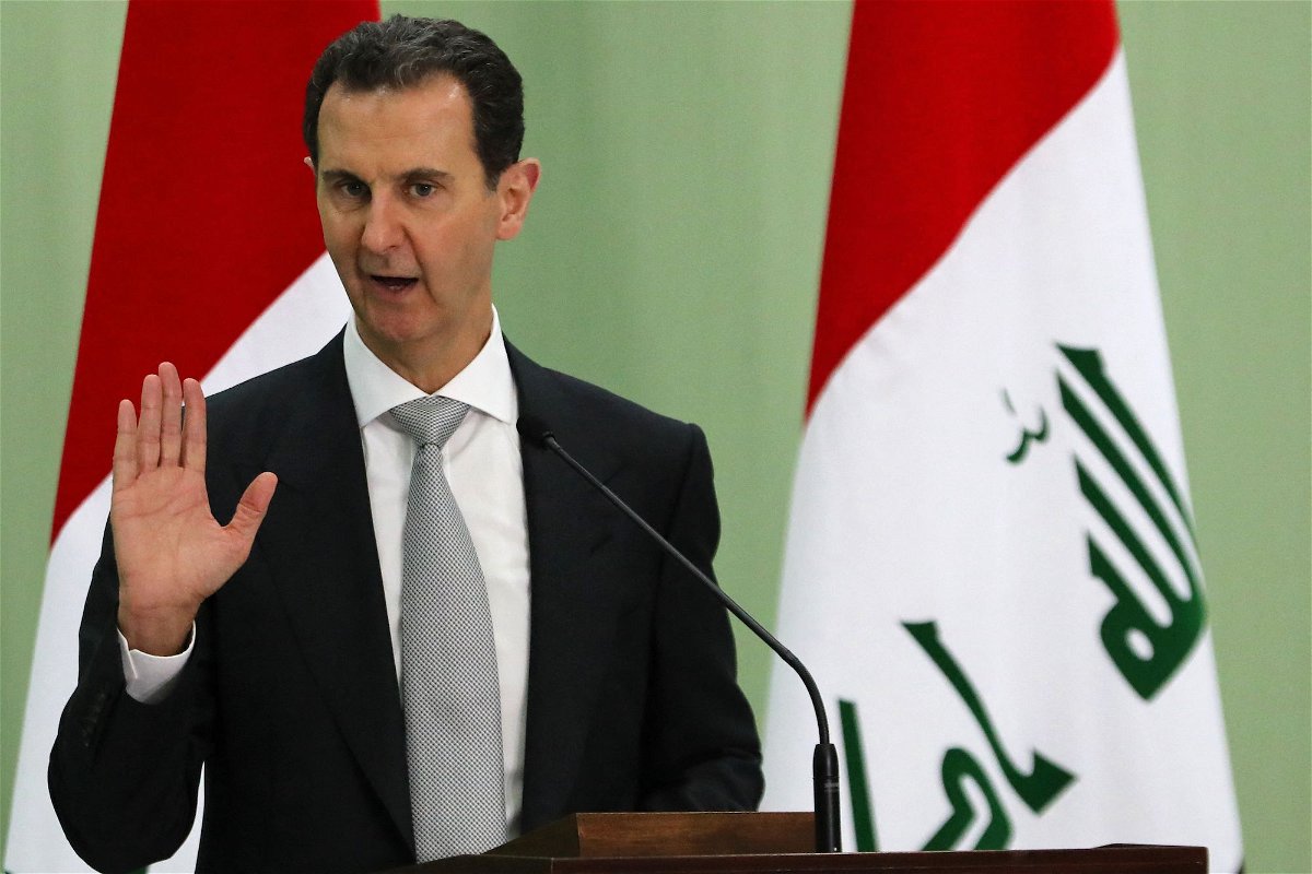 <i>Louai Beshara/AFP/Getty Images</i><br/>Syria's President Bashar al-Assad speaks during a press conference with Iraq's Prime Minister in Damascus on July 16.