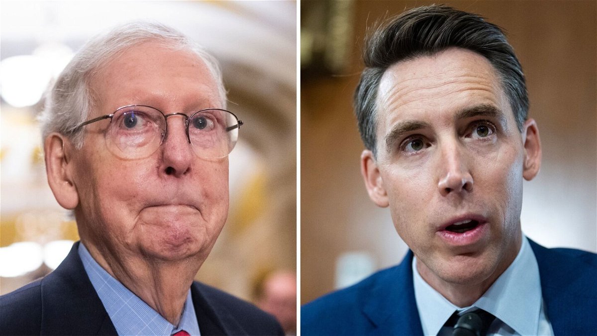<i>Tom Williams/CQ Roll Call/Getty Images</i><br/>Senate GOP Leader Mitch McConnell bluntly warned Republican senators in a private meeting not to sign on to a bill from Sen. Josh Hawley aimed at limiting corporate money bankrolling high-powered outside groups
