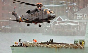 A Canadian military Sikorsky CH-148 Cyclone conducts test flights with HMCS Montreal in Halifax harbour on  April 1