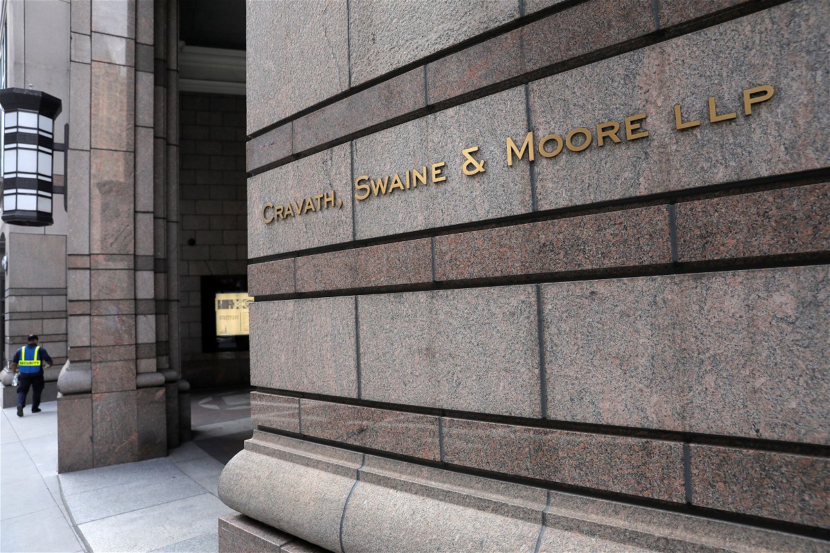 <i>Andrew Kelly/Reuters</i><br/>Signage is seen on the exterior of the building where law firm Cravath