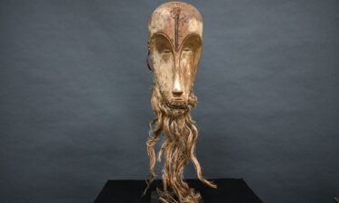 This photograph taken in March 2022 shows the "Ngil" mask of the Fang people of Gabon.