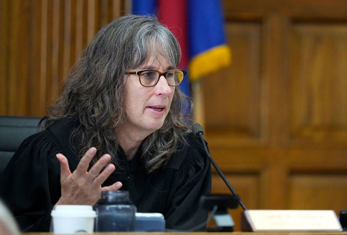 <i>Jack Dempsey/AP</i><br/>Judge Sarah B. Wallace presides over a hearing for a lawsuit that seeks to keep former President Donald Trump off the state ballot