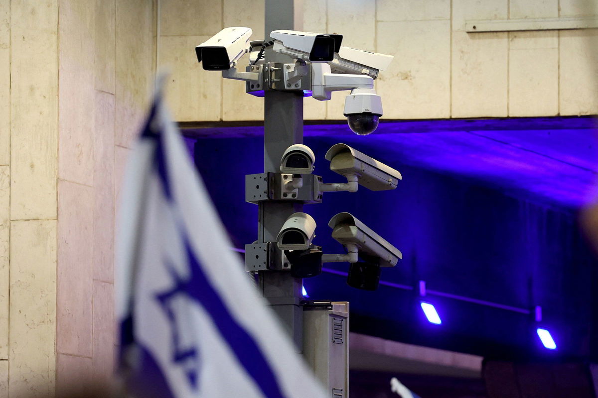<i>Jack Guez/AFP/Getty Images/File</i><br/>Israel’s cyber defense chief tells CNN he’s concerned Iran could increase severity of its cyberattacks. Pictured are security surveillance cameras in Tel Aviv on September 23.