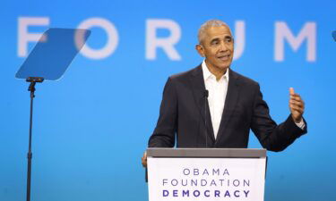Former President Barack Obama speaks to attendees at the Obama Foundation Democracy Forum on November 3 in Chicago