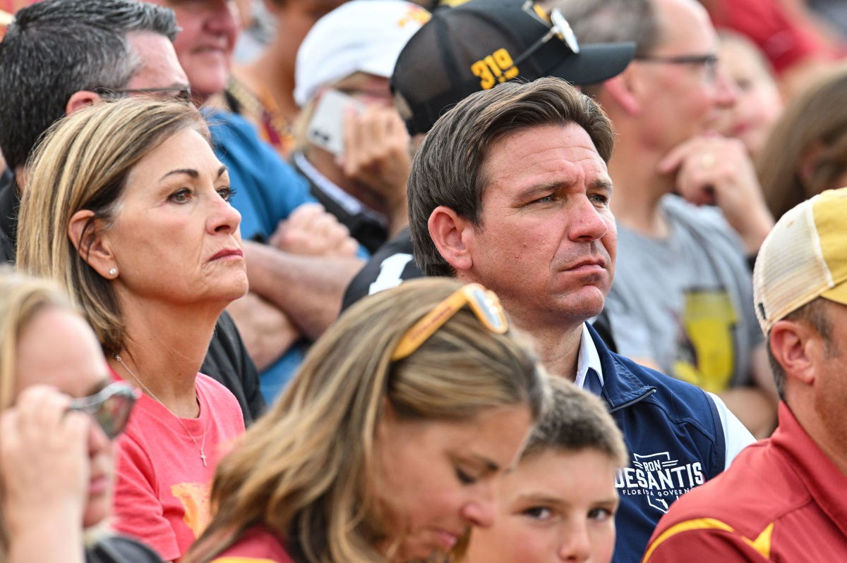 <i>Jeffrey Becker/USA Today</i><br/>Florida Gov. Ron DeSantis and Iowa Gov. Kim Reynolds are pictured here in Ames