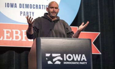 Pennsylvania Sen. John Fetterman speaks at the Iowa Democrats Liberty and Justice Celebration on November 4.