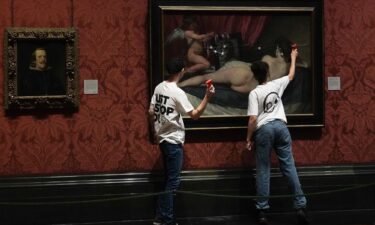 Just Stop Oil activists target the "Rokeby Venus" by Diego Velázquez in London's National Gallery.