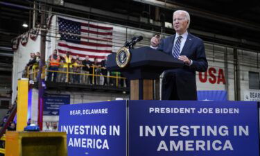 President Joe Biden speaks at the Amtrak maintenance facility in Bear