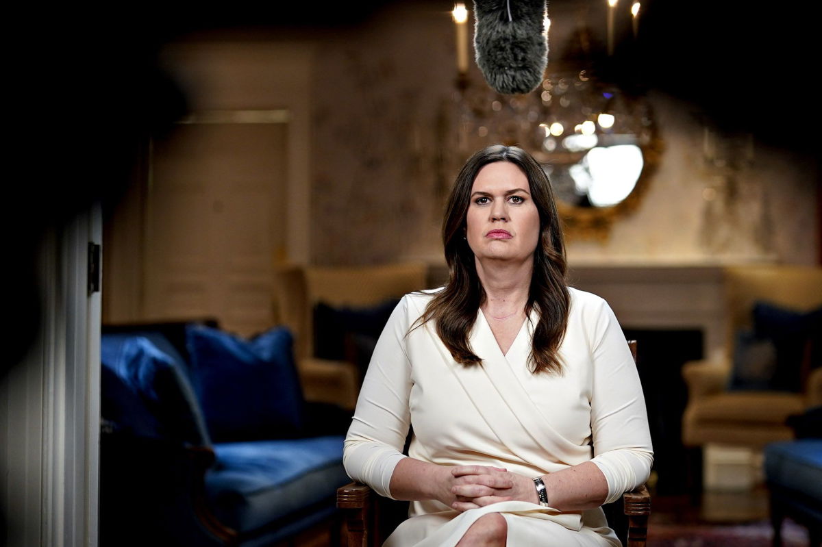 <i>Al Drago/Pool/Getty Images</i><br/>Sarah Huckabee Sanders is pictured on February 7
