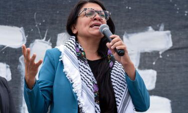 Rep. Rashida Tlaib speaks during a pro-Palestinian rally in Washington