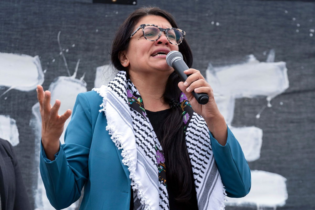 <i>Jose Luis Magana/AP</i><br/>Rep. Rashida Tlaib speaks during a pro-Palestinian rally in Washington