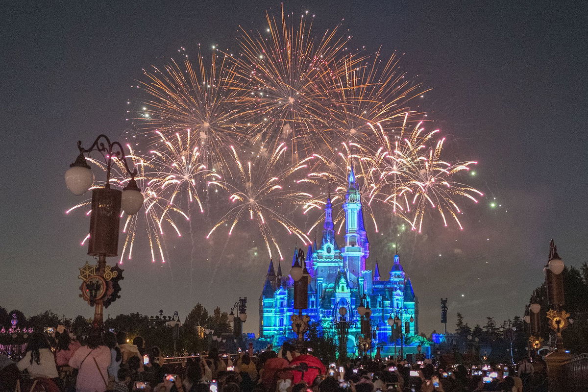 <i>VCG/Visual China Group/Getty Images</i><br/>A light show is staged on the Enchanted Storybook Castle at Shanghai Disney Resort to celebrate Halloween on October 31 in Shanghai