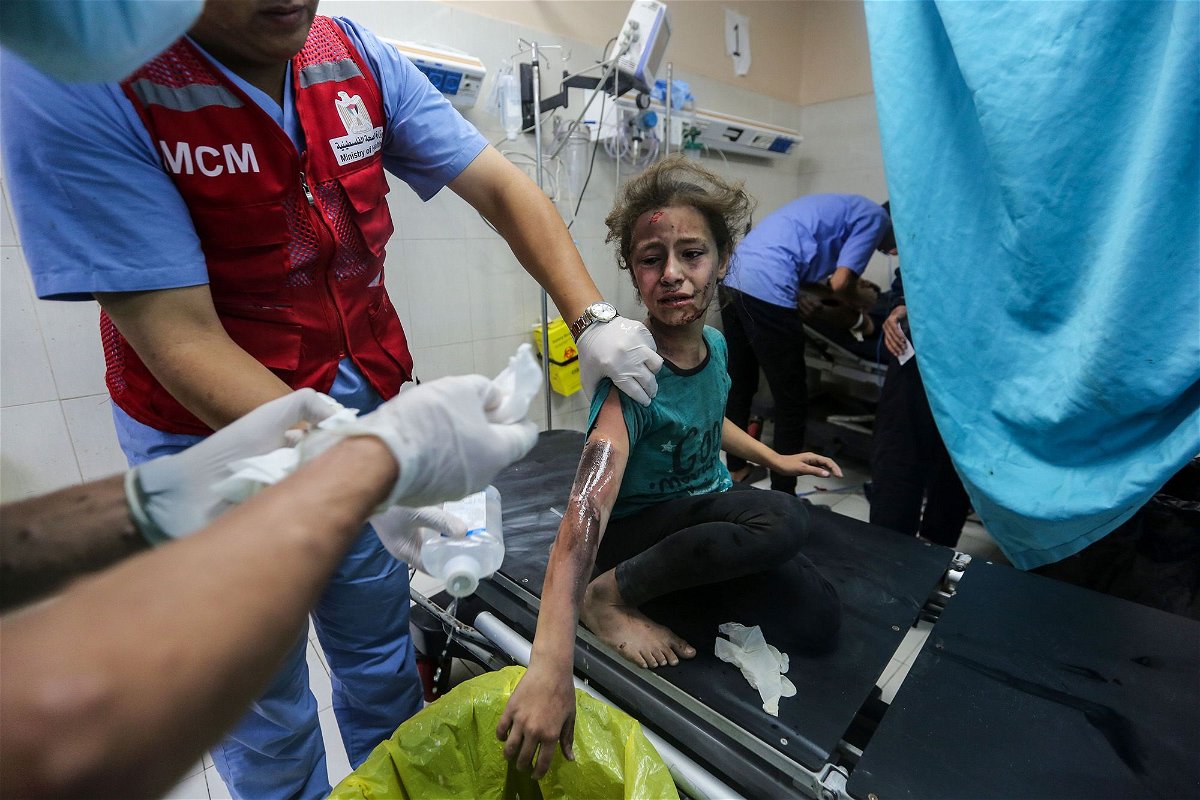 <i>Ahmad Hasaballah/Getty Images</i><br/>Israeli tanks have surrounded a Gaza hospital as strikes reportedly hit the vicinity of other healthcare facilities in the Strip. A Palestinian child is pictured receiving treatment at Nasser Medical hospital in Gaza