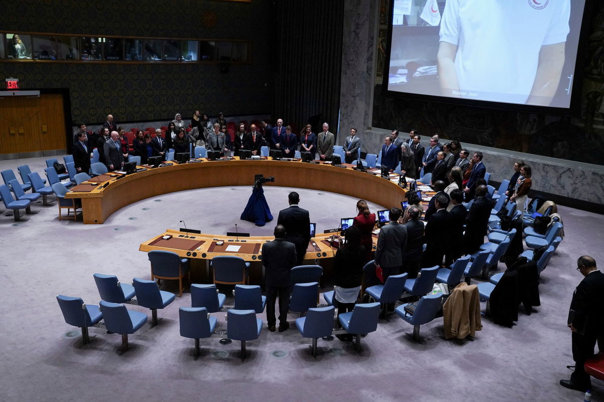 <i>David Dee Delgado/Reuters/FILE</i><br/>Delegates observe a minute of silence for the victims of the October 7 attack on Israel by Palestinian Islamist group Hamas and for Palestinians who have died in the conflict between Israel and Hamas