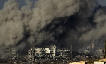 Smoke rises during Israeli military bombardment of the northern Gaza Strip on November 15.
