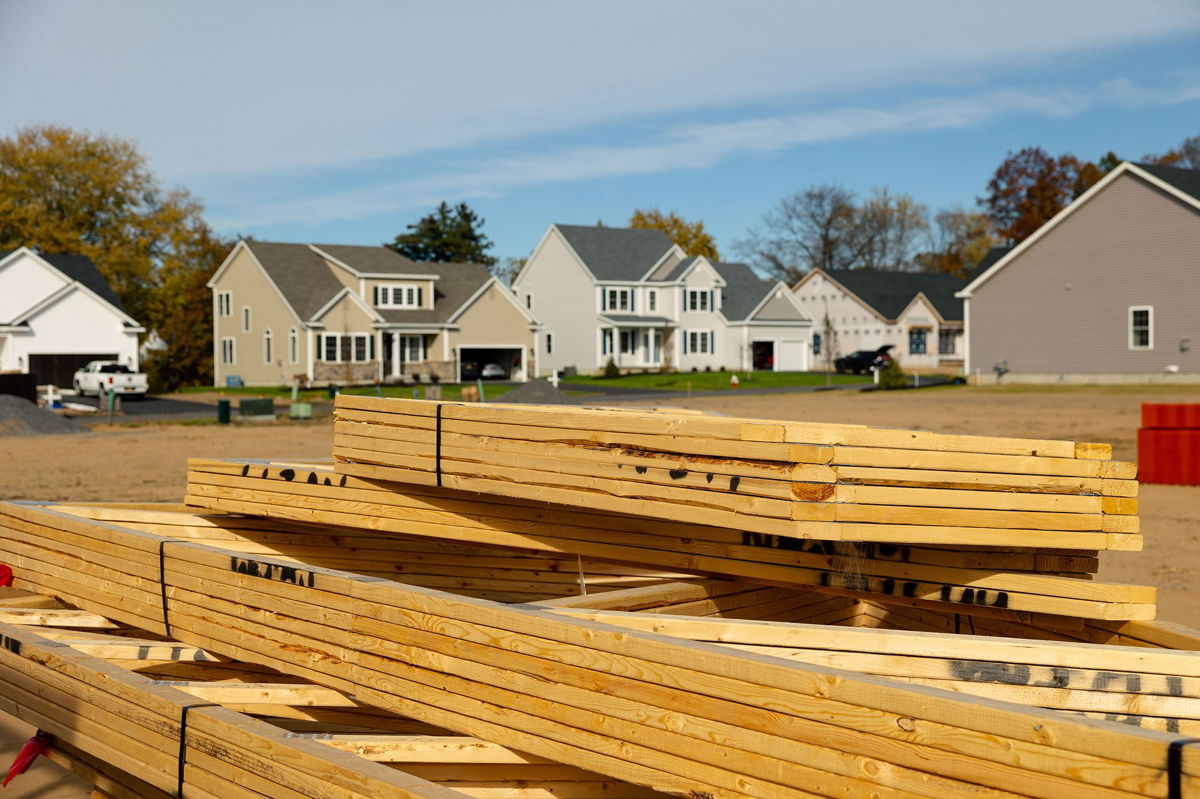 <i>Angus Mordant/Bloomberg/Getty Images</i><br/>A pile of lumber at a home under construction at the Cold Spring Barbera Homes subdivision in Loudonville