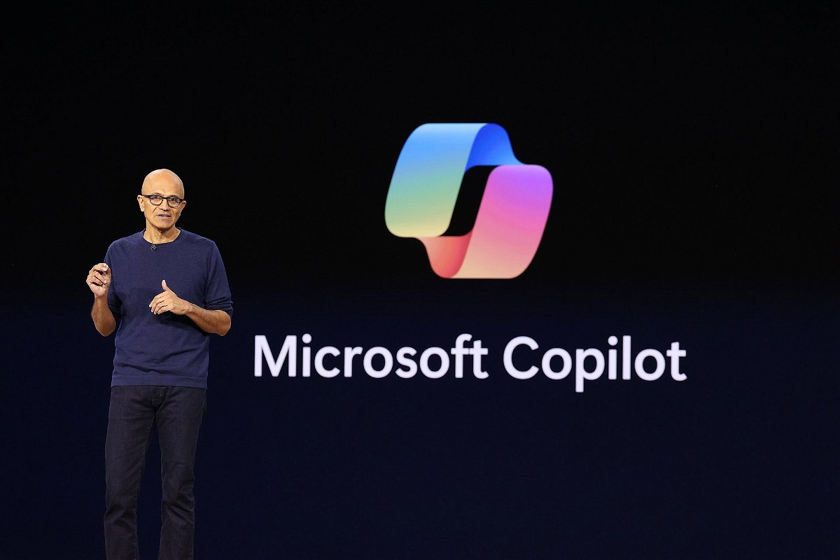 <i>Dan DeLong/Microsoft</i><br/>Chairman and CEO Satya Nadella speaks at Microsoft Ignite 2023.
