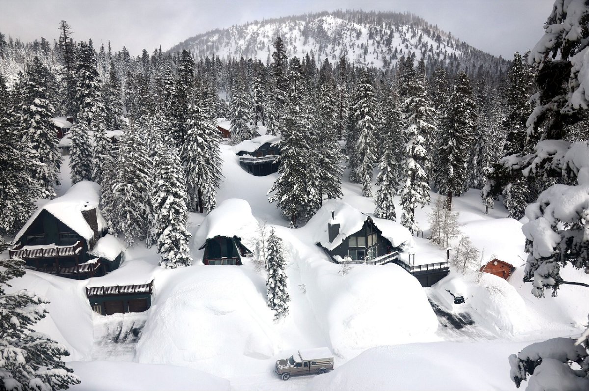 <i>Mario Tama/Getty Images</i><br/>Snow is piled up from new and past storms in the Sierra Nevada mountains