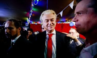 The Freedom Party (PVV) leader Geert Wilders reacts to the results of the House of Representatives elections in Scheveningen