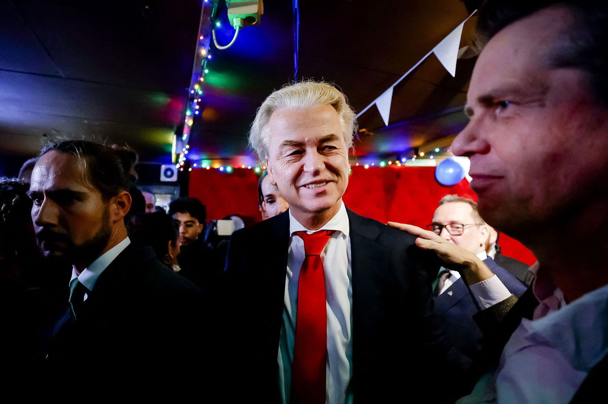 <i>Remko de Waal/AFP/Getty Images</i><br/>The Freedom Party (PVV) leader Geert Wilders reacts to the results of the House of Representatives elections in Scheveningen