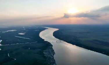 Drone footage of the Dnipro River obtained by CNN.