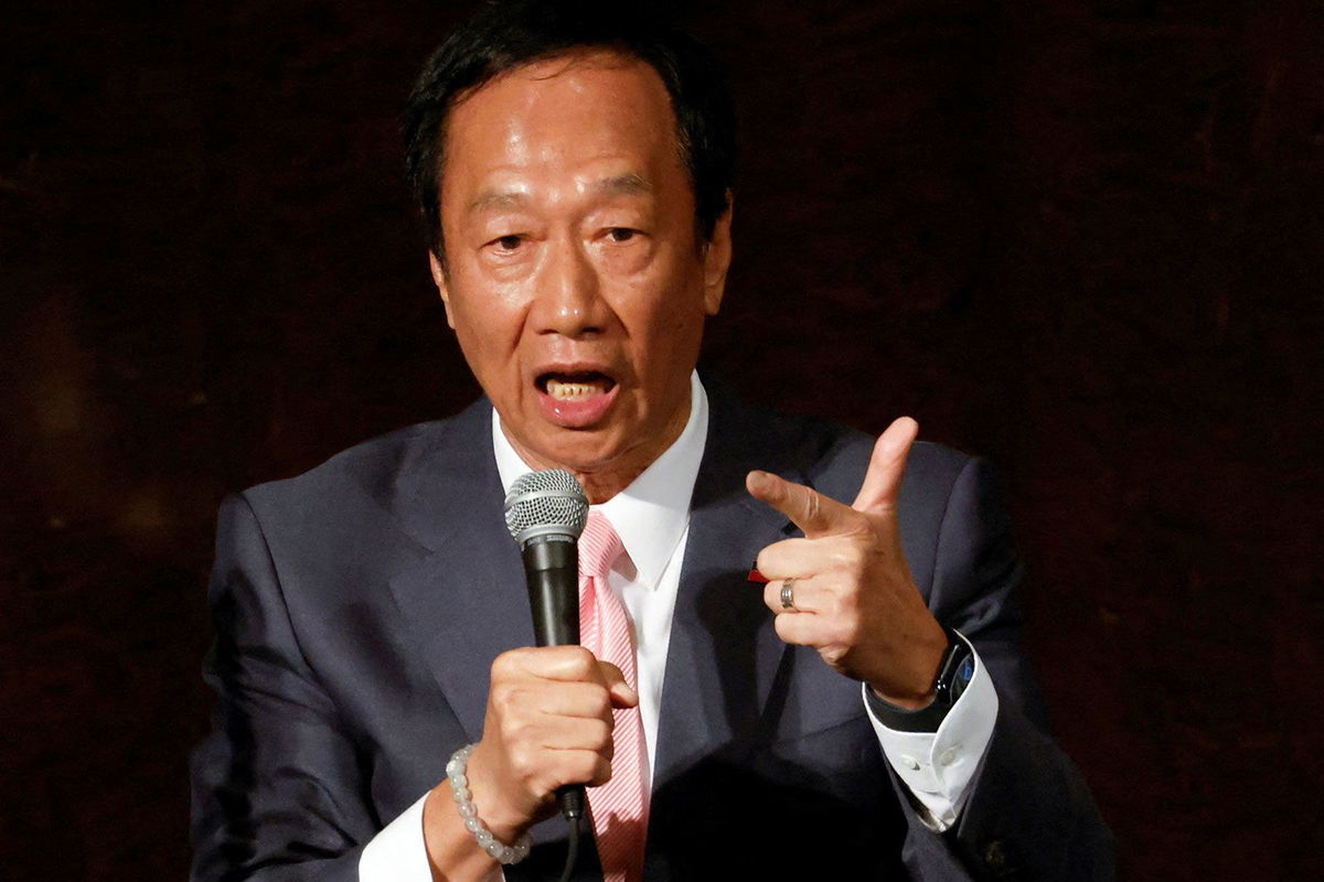 <i>Carlos Garcia Rawlins/Reuters</i><br/>Foxconn founder Terry Gou speaking during a press conference in Taipei