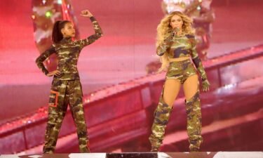 Blue Ivy Carter and Beyoncé perform onstage during the "Renaissance World Tour" in August.
