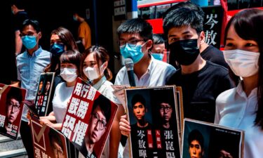 Voters waiting to vote during primary elections in Hong Kong on July 12