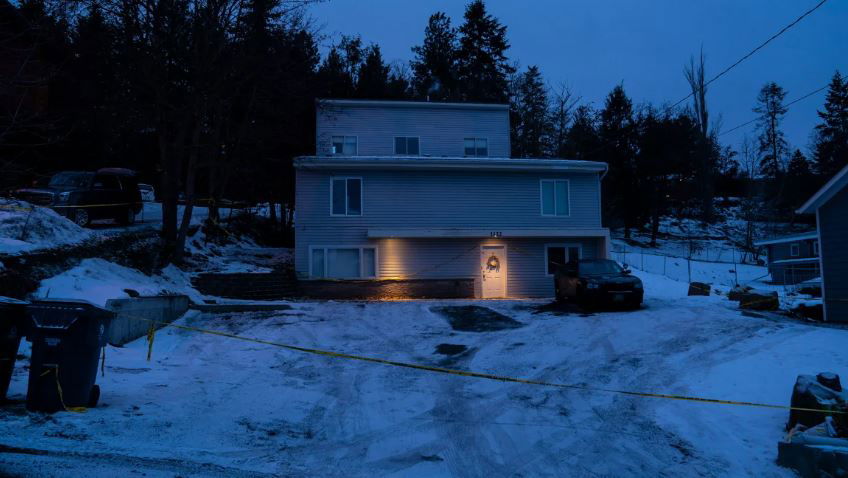 <i>David Ryder/Getty Images</i><br/>Police tape surrounds the home where four University of Idaho students were killed in November 2022.