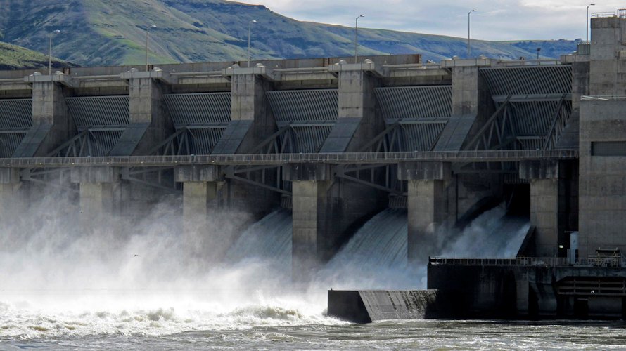  Water moves through a spillway of the Lower Granite Dam on the Snake River near Almota, Wash., April 11, 2018. The U.S. government said Thursday, Dec. 14, 2023, that it plans to spend more than $1 billion over the next decade to help recover depleted populations of salmon in the Pacific Northwest. It also committed to helping figure out how to offset the hydropower, transportation and other benefits provided by four controversial dams on the Snake River, should Congress ever agree to breach them. 