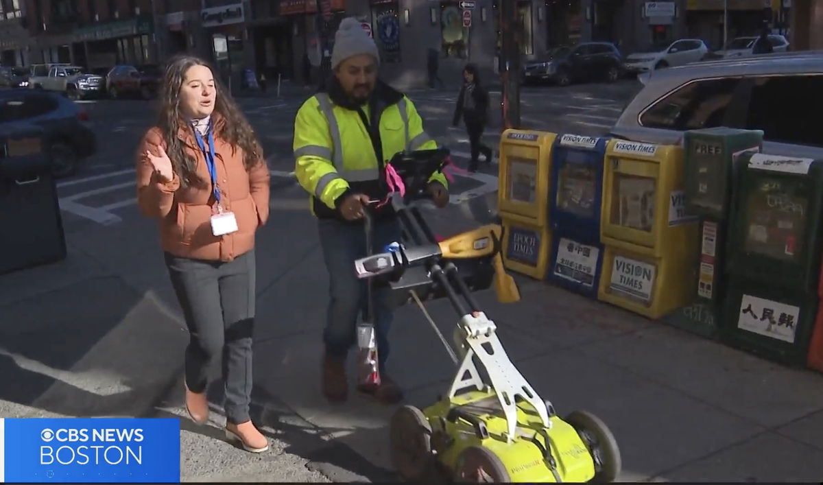 <i>WBZ</i><br/>A technician uses an electromagnetic radar to examine sidewalks in Boston's Chinatown neighborhood.