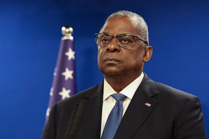 US Secretary of Defense Lloyd Austin looks on during a press conference at Israel's Ministry of Defense in Tel Aviv, December 18.