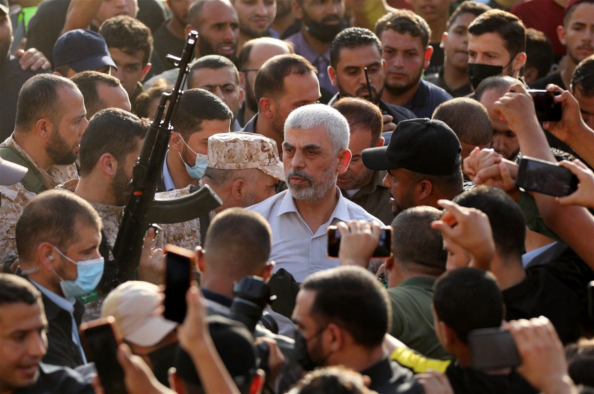 <i>Ashraf Amra/Anadolu Agency via Getty Images</i><br/>Yahya Sinwar attends a parade in Gaza City on May 30