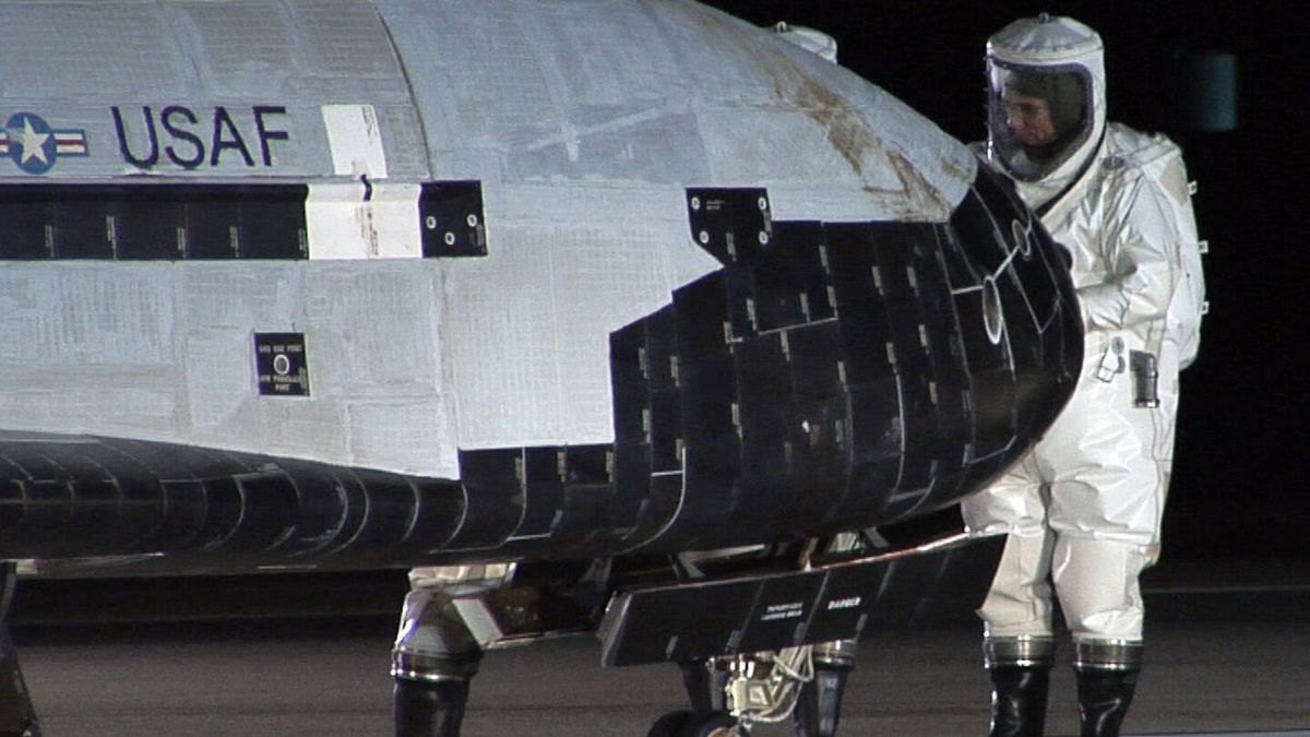 <i>Michael Stonecypher/U.S. Air Force</i><br/>An X-37B Orbital Test Vehicle sits on the runway during post-landing operations at Vandenberg Air Force Base near Lompoc