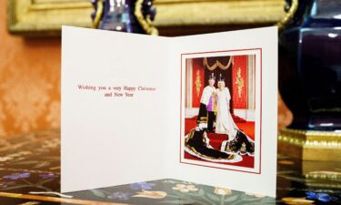 The 2023 Christmas card of Britain's King Charles III and Queen Camilla at Buckingham Palace