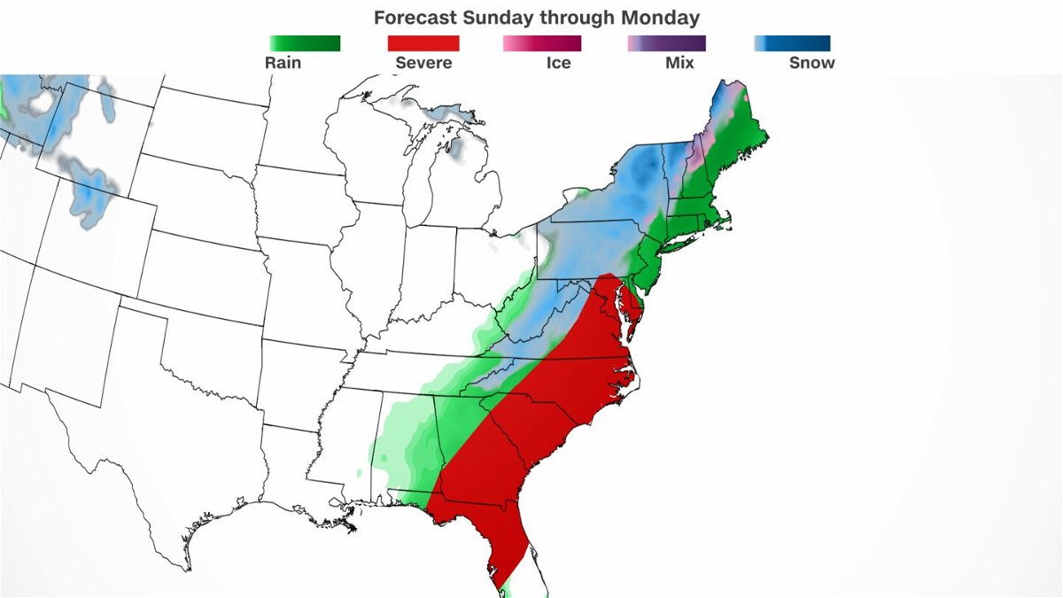 <i>CNN Weather</i><br/>Several different weather hazards will unfold across the East through Monday.