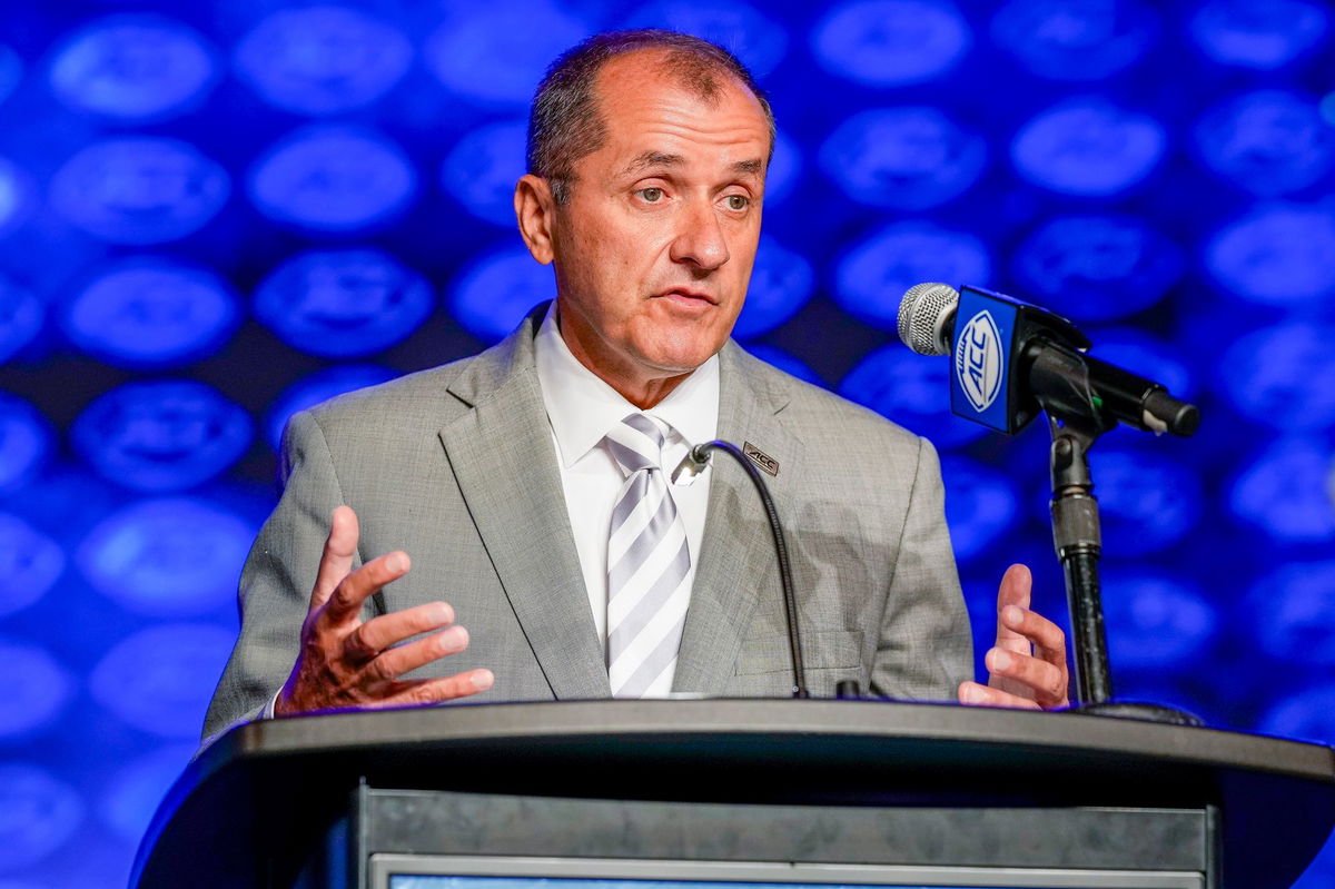 <i>Jim Dedmon/USA Today Network</i><br/>ACC commissioner James Phillips speaks to the media during ACC Media Days at The Westin Charlotte.