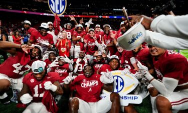 Alabama celebrates after the Southeastern Conference championship NCAA college football game against Georgia in Atlanta