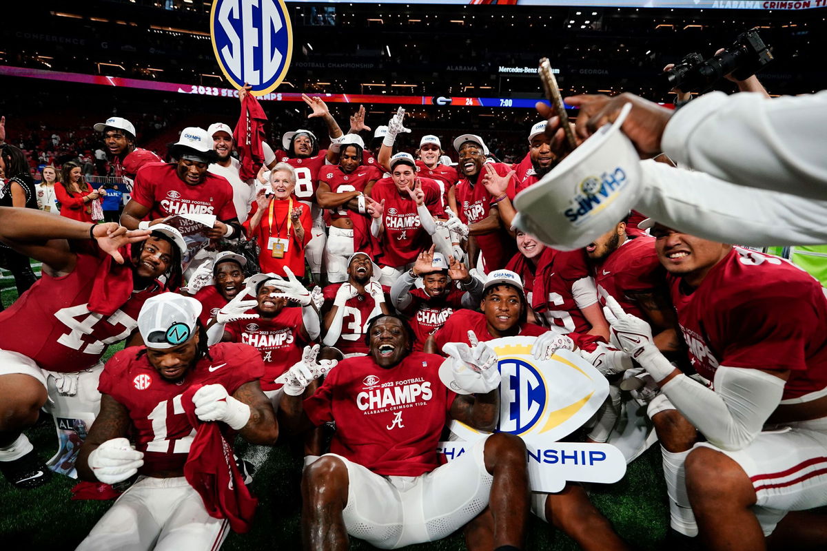 <i>Brynn Anderson/AP</i><br/>Alabama celebrates after the Southeastern Conference championship NCAA college football game against Georgia in Atlanta