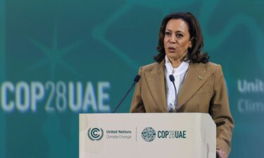 Vice President Kamala Harris speaks at the COP28 United Nations climate summit in Dubai on December 2.