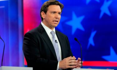 Florida Gov. Ron DeSantis speaks during a Republican presidential primary debate hosted by NBC News on Nov. 8